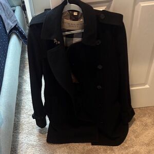 Burberry Black Double-Breasted Wool Pea Coat